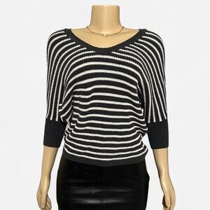 Express Striped V-Neck Sweater in Gray and White